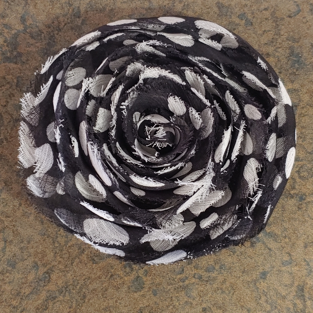 Material Flower Pin Brooch Barrette Black & White Polka Dot